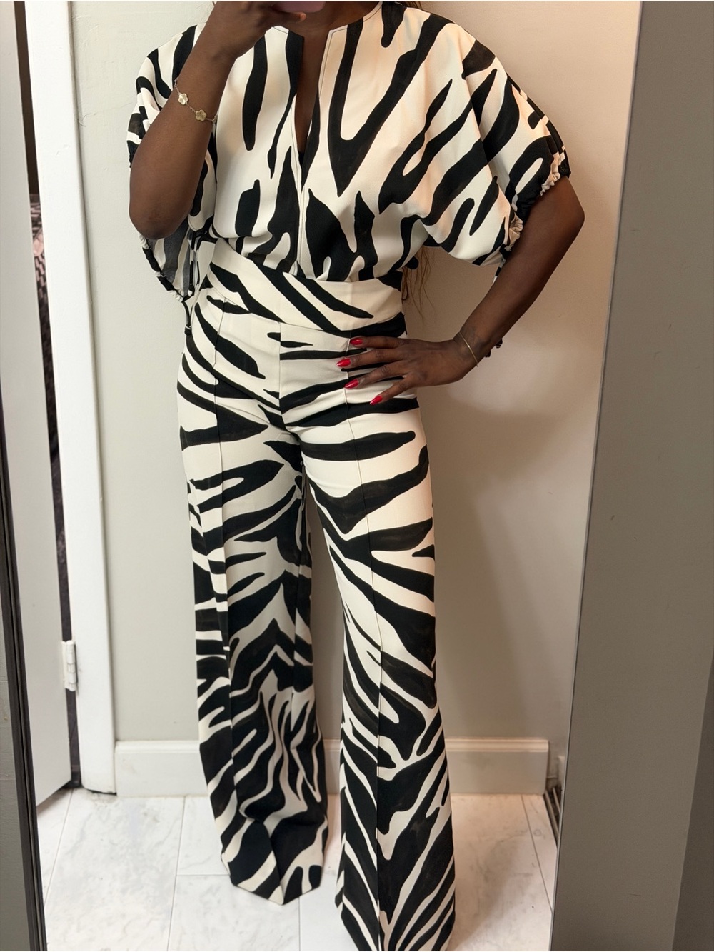 Zara Black & White Zebra-Print Wide-Leg two Piece Set - Picture 9 of 13
